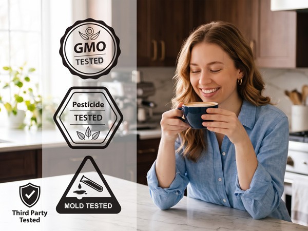 Third-party tested for pesticides, chemicals, GMOs and mold