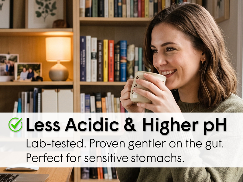 Less acidic and higher pH: lab-tested and proven gentler on the gut, perfect for sensitive stomachs